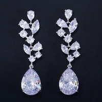 threegraces austrian design wedding accessories long cubic zirconia crystal dangle drop bridal jewelry earrings for women er027