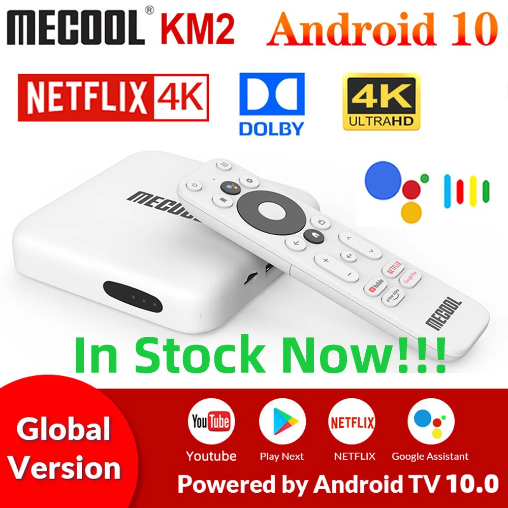 Mecool KM2 Смарт ТВ приставка Android 10 Google Сертифицированный коробка 2 ГБ 8 ГБ Dolby BT4.2 2T2R двухъядерный процессор Wi Fi Netflix 4K Prime Видео Медиа Плеер