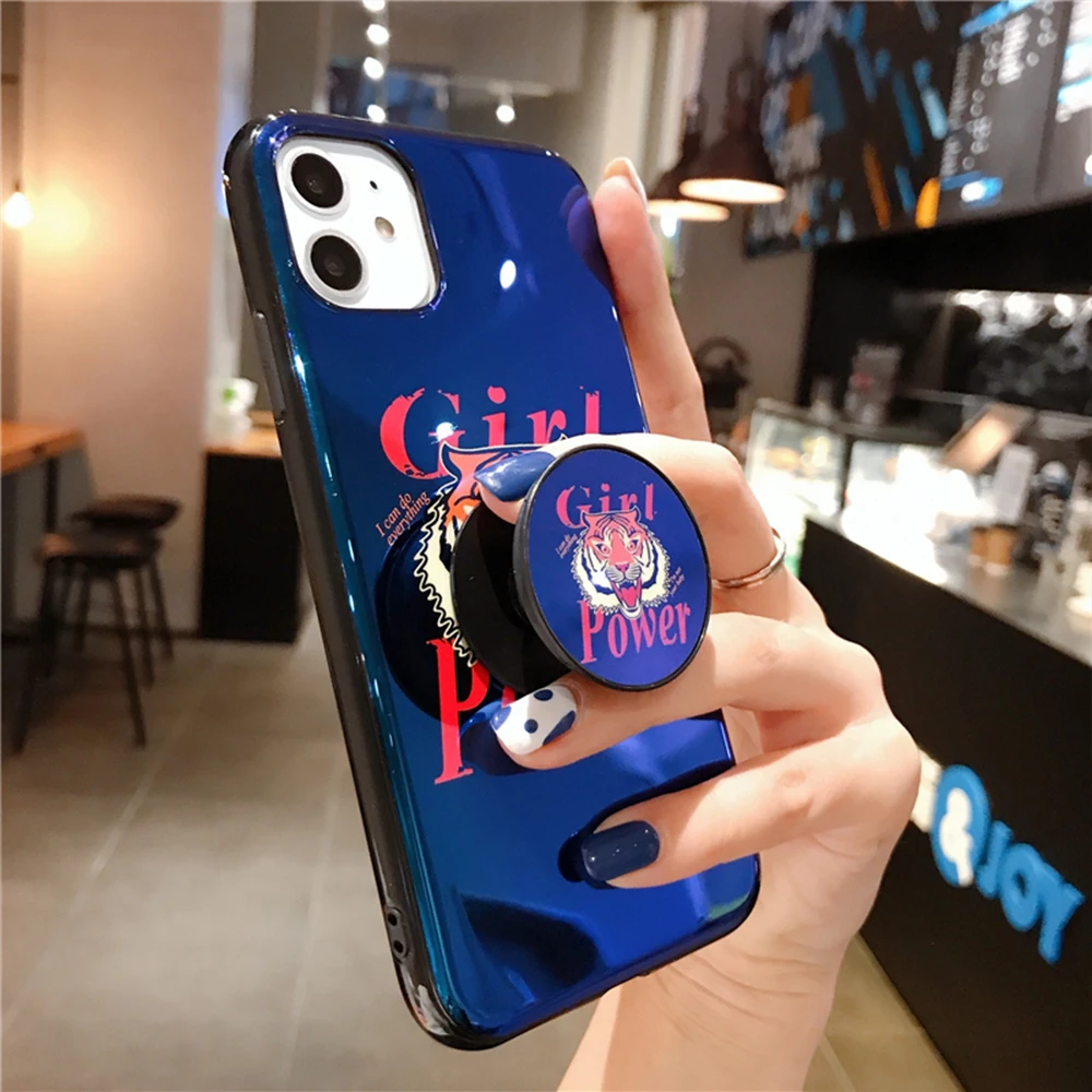 Cool Tigers lion blu-ray soft silicone cover for iphone 11 11Pro Xr Xs Max X 7 8 Plus Stand Holder Back Cover Coques |