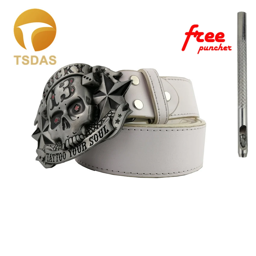 Мужская пряжка для ремня с черепом Оловянным счастливым 13 &quotтату ваша душа&quot