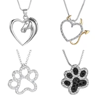 charm hollow out heart horses dog necklaces women jewelry cat paw pendant choker neck silver color chain kids girls fashion gift
