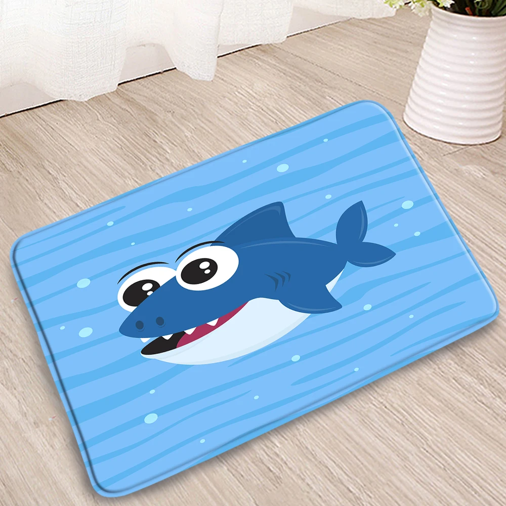 

Cartoons Ocean Animals Batheoom Mat Cute Whale Dolphin Pattern Children's Room Kitchen Non-Slip Carpets Home Flannel Decor Rugs