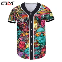 cjlm gothic illustration gorgeous summer 3d full printing fashion baseball shirt print style fitness casual hip hop button tee