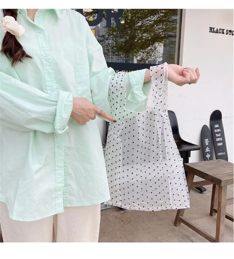 

Women Transparent Tote Double Organza Yarn Cloth Bag Embroidery Flowers Handbag High Quality Eco Shopping Bag Purses For Girls
