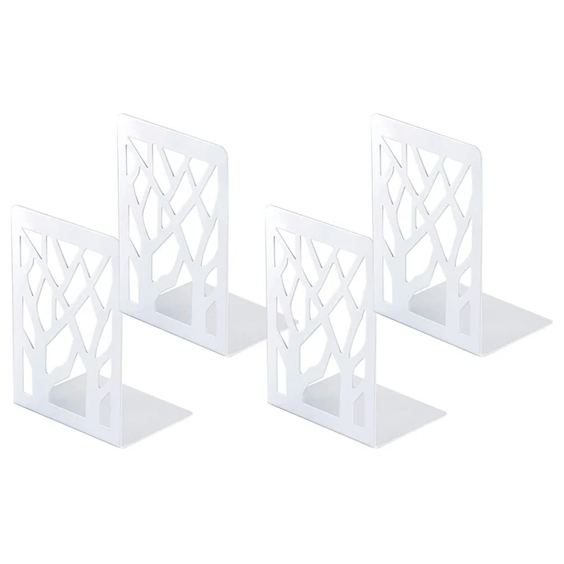 

2 Pairs Book Ends Heavy Duty Bookends Book End Holder for Shelves, Office and School Decorative Book Stopper (White)
