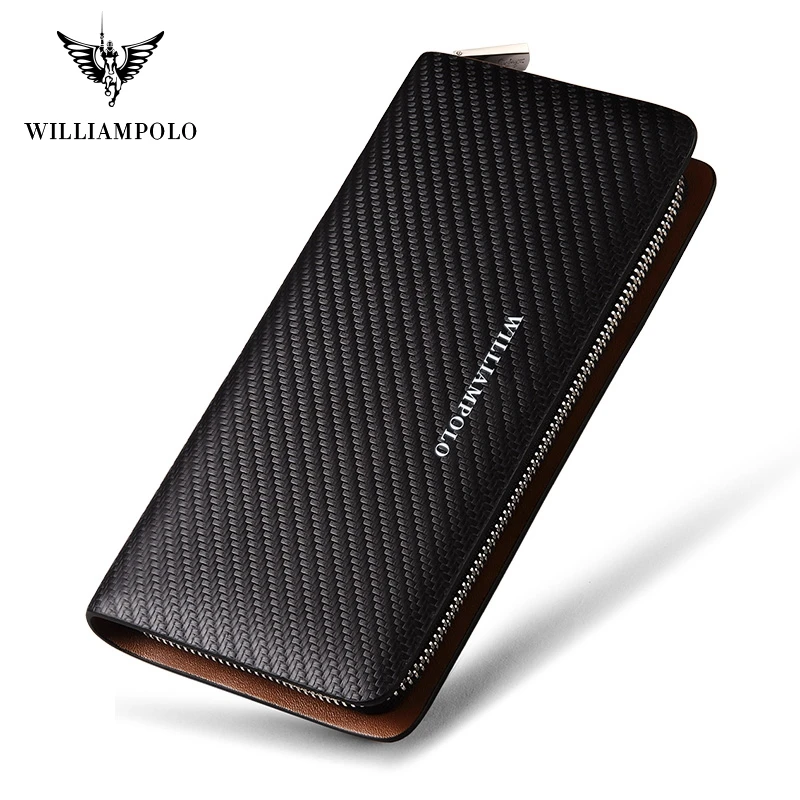 Мужской кошелек из 100% кожи WILLIAMPOLO длинный вязаный бумажник с узором 2019|leather wallet