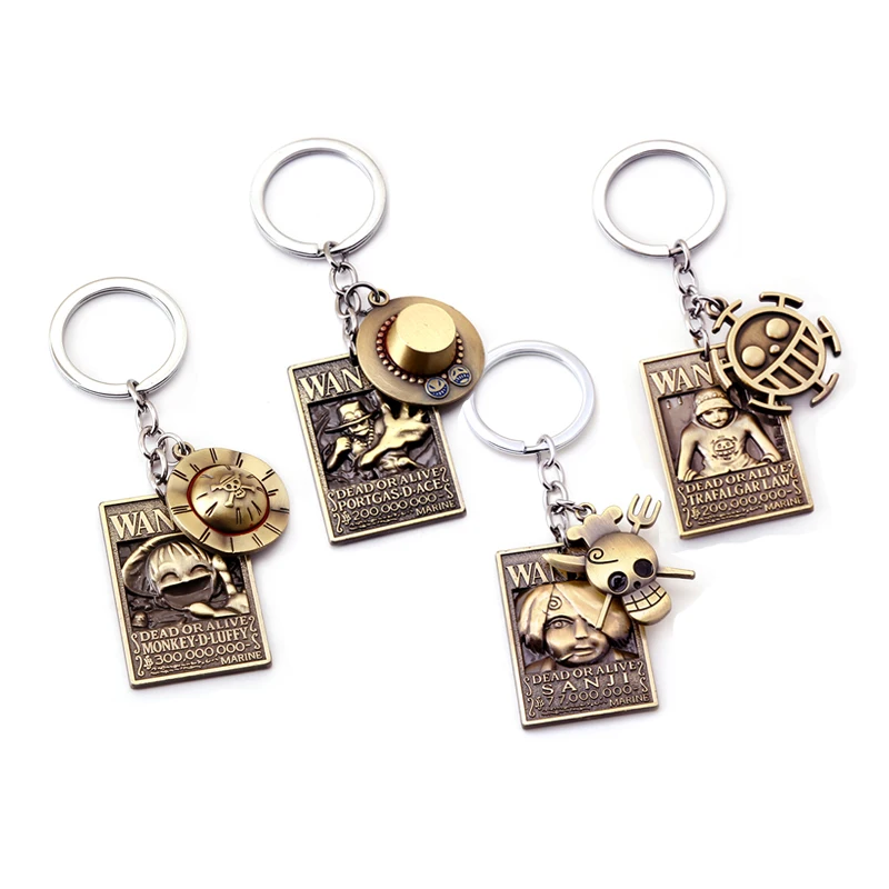 

Anime A piece Keychain Gift Box Luffy Ace Zoro Wanted Poster Metal Key Holder Chaveiro Keyrings car Key Chain Jewelry llaveros