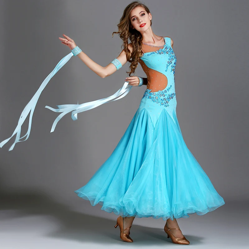 

Waltz Dress Rumba Standard Smooth Dresses Rhinestone Embroidery Dress Ballroom Dance Competition Dress Stage Costumes DWY2969