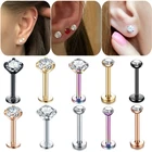 1 шт., стальные серьги-гвоздики для губ, 4 зубца, циркон, Козелок, пирсинг губ, внутренняя нить хрящевая спираль, женские, мужские украшения для тела