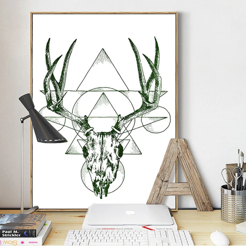 

Nordic style green deer poster animal canvas 5 kinds of painting decoration modern mural living room bedroom frameless style