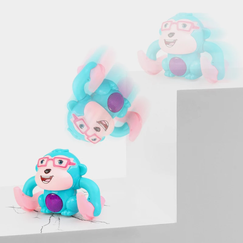 

2021New Light&Music Banana Flipping Monkey Panda Toy Electric Voice Control Induction Tumbling Cartoon Model Toy As Kids Gift