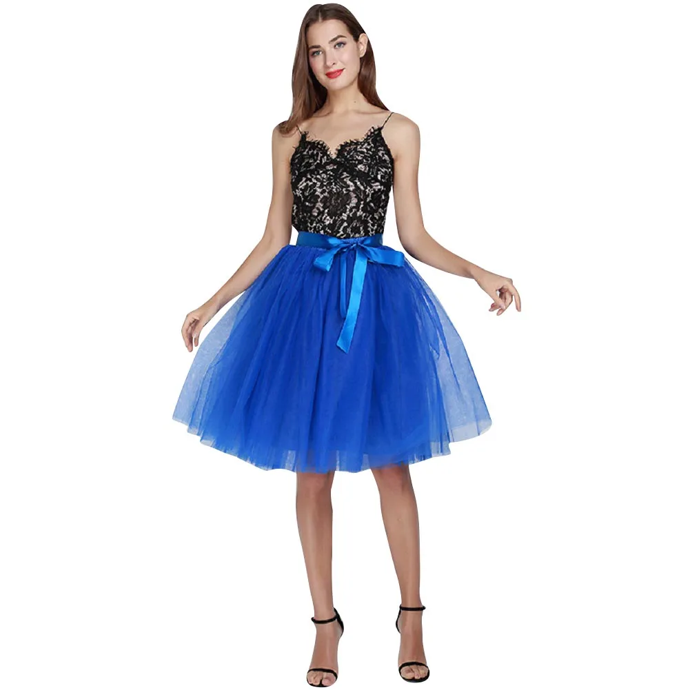 Делюкс 7 слоев Тюлевая юбка А-силуэта Высокая талия с плиссированной юбкой Для