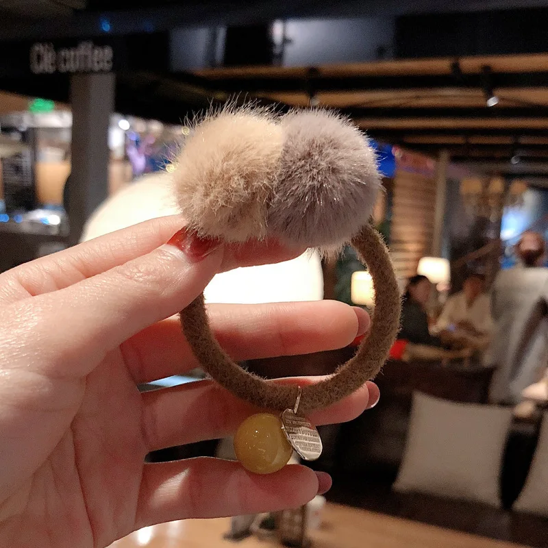 Милый плюшевый шарик веревка для волос девочек в стиле ретро монеты эластичные