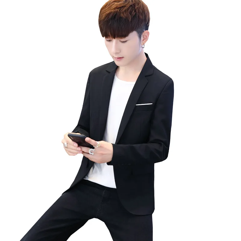 

2021 Men's Slim Fit Handsome Solid Color blazer Teen Trend Black Leisure Professional blazer