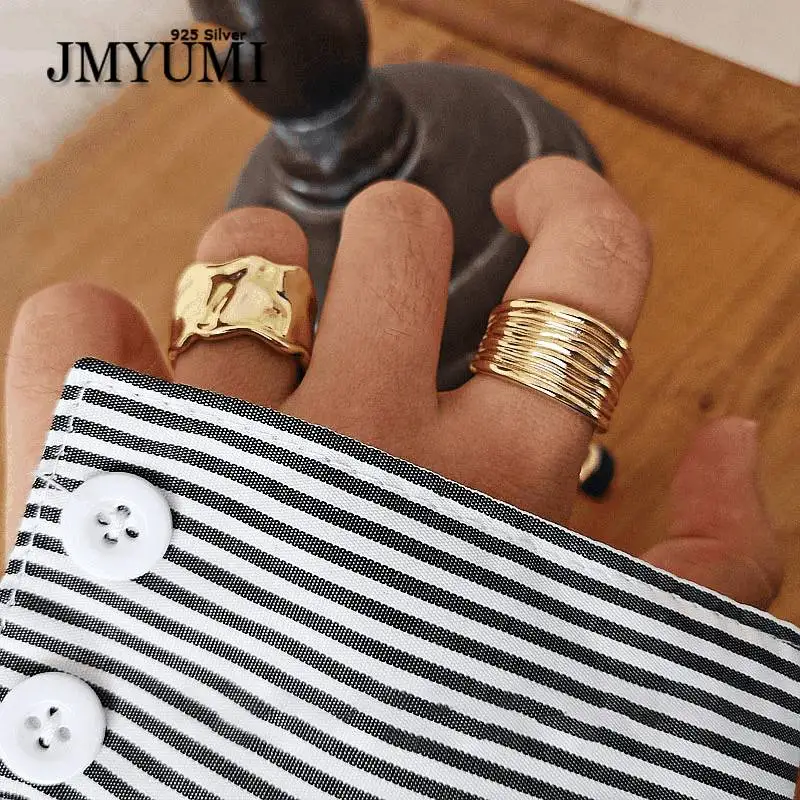 

JMYUMI Minimalist 925 Sterling Silver Engagement Rings New Trends France Gold Plated Multilayer Geometric Bride Jewelry Gifts