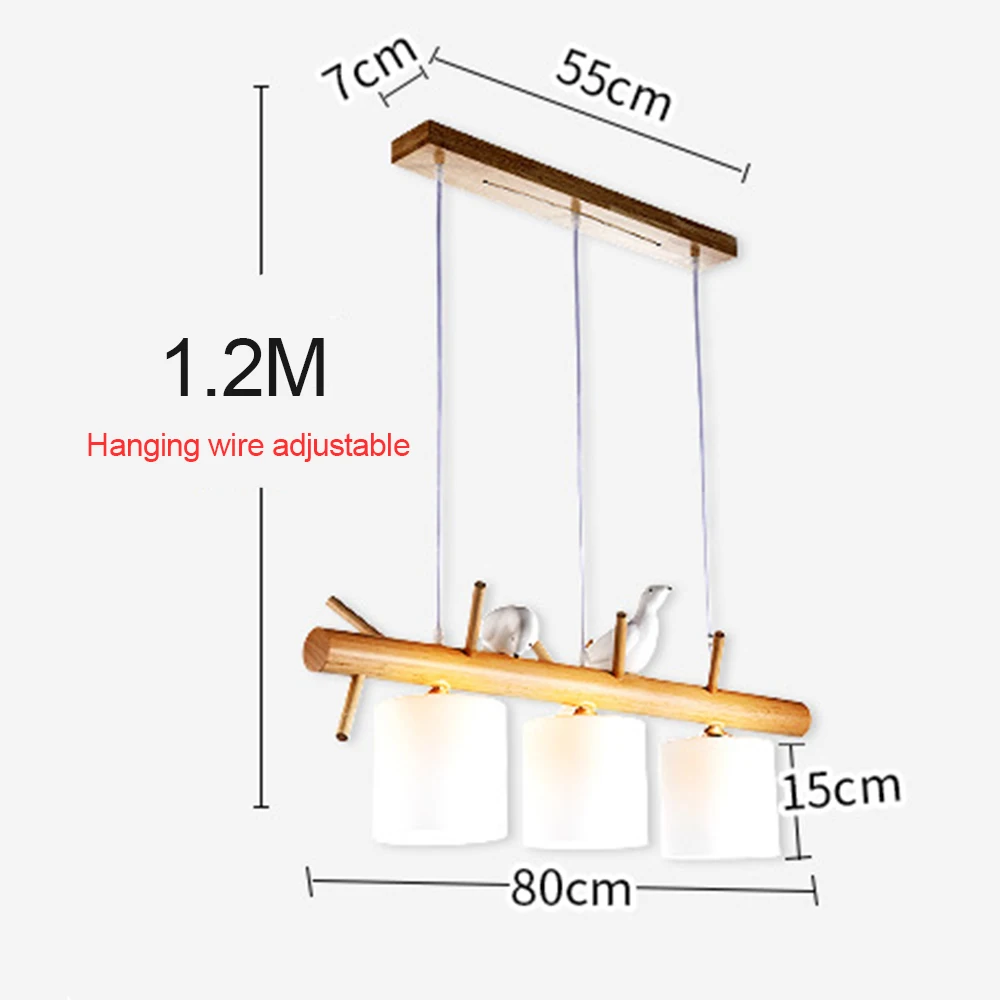 

Solid Wood chandelier Birds Simple Modern Restaurant Glass Lampshades Dining Room Bedroom Hanging Lighting