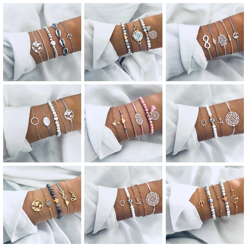 Женский браслет в стиле бохо с цепью из натурального камня изображением звезды