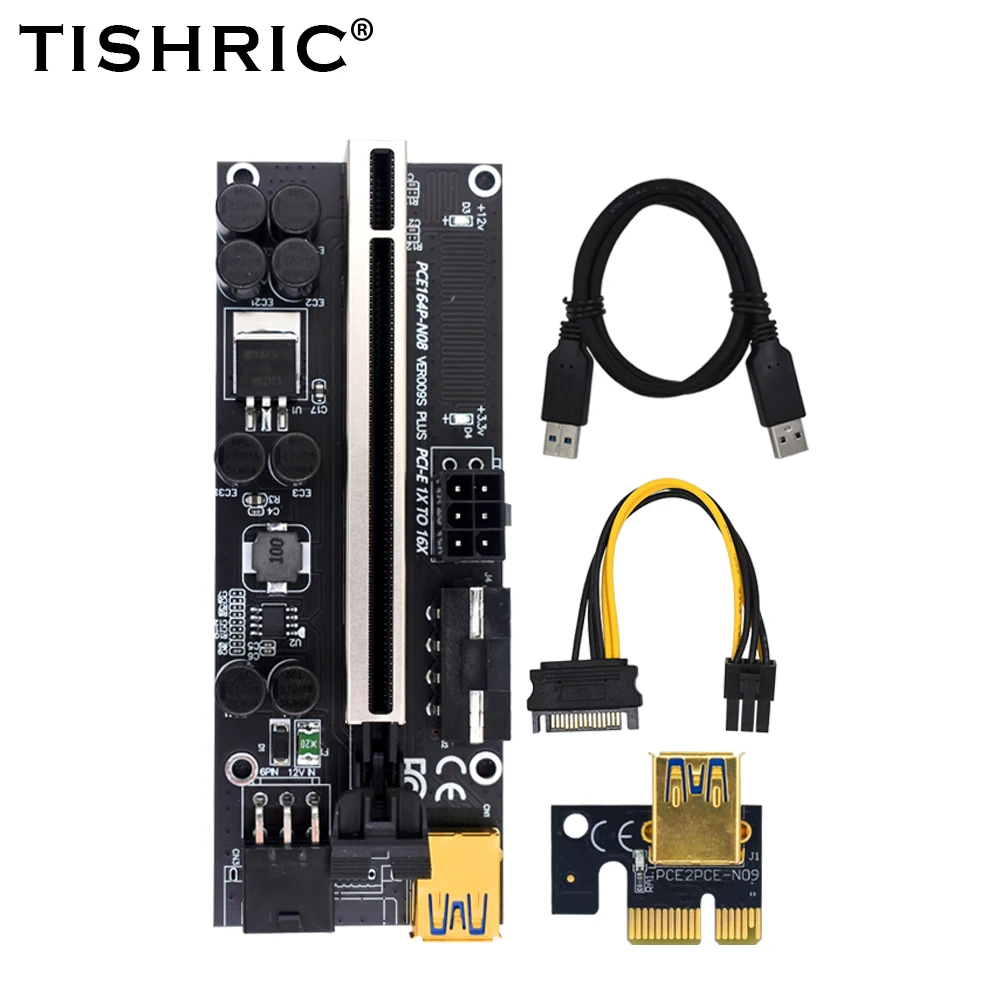 

10Pcs TISHRIC Upgraded VER009s Plus PCI-E PCIE Riser Card Ver 009S USB 3.0 SATA 15Pin to 6pin Adapter For BTC Mining Miner