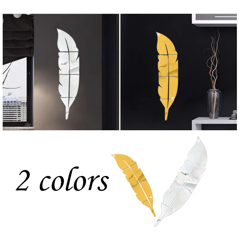 Модная Современная декоративная зеркальная Настенная Наклейка с 3D перьями