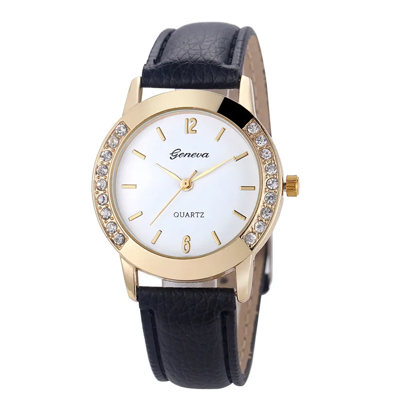 Luxury fashion casual watches ladies black white Women Diamond Analog Leather Quartz Wrist Watch Watches  relogio feminino