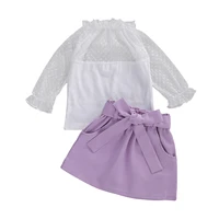 2020 princess toddler baby girl clothing dot lace long sleeve blousepurple a line skirt with belt 2pcs kids outfits set 0 6y