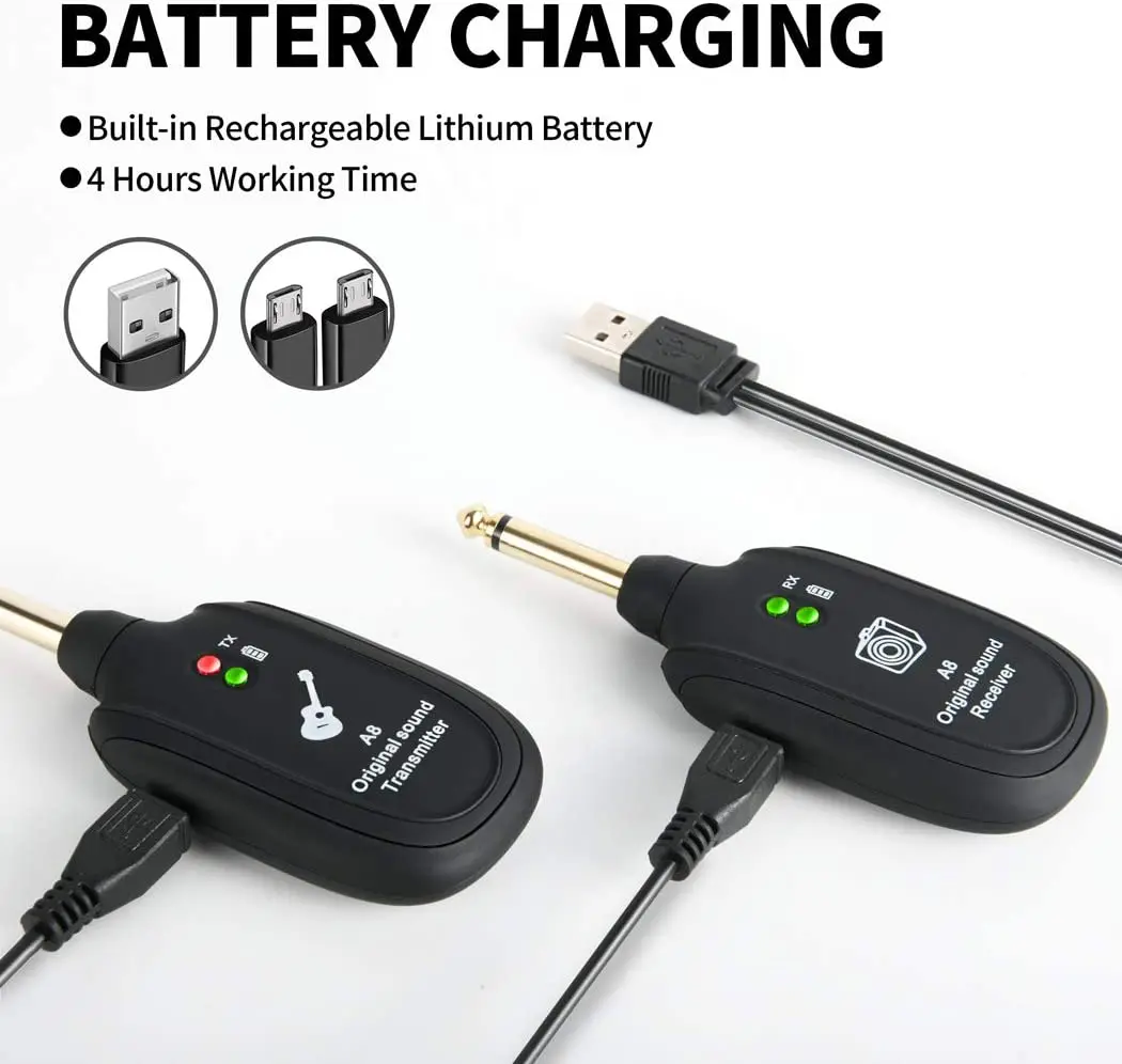 2021 Новая беспроводная система для гитары UHF передатчик приемник Встроенный аккумуляторный беспроводной передатчик для гитары.