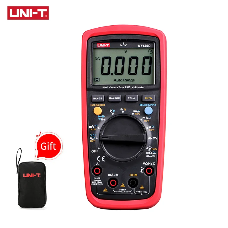 

Цифровой мультиметр UNI-T UT139C с автоматическим выбором диапазона, измеритель истинных среднеквадратичных значений, ручной тестер конденсато...