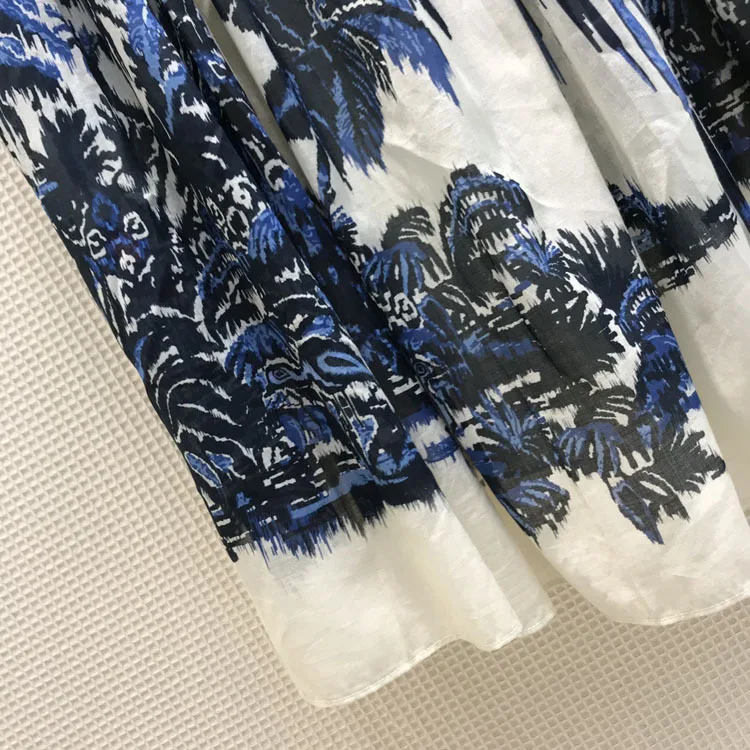 2020 Summer Striped Skirts for Women Luxury Brand Lace Up High Waist Big Hem Loose Skirts Plant Print Holiday Casual Skirts Lady
