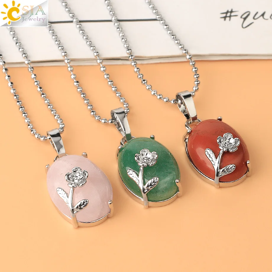 CSJA ожерелье с подвеской из натурального камня в форме яйца фиолетовые кристаллы