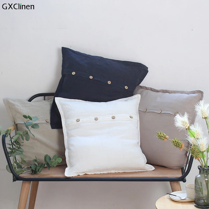100% Linen French Pure Linens Single Envelope Pillow Cushion Cover ENZYME Wash Euro Sham 65x65cm Antibacterial Case 1pc | Дом и сад