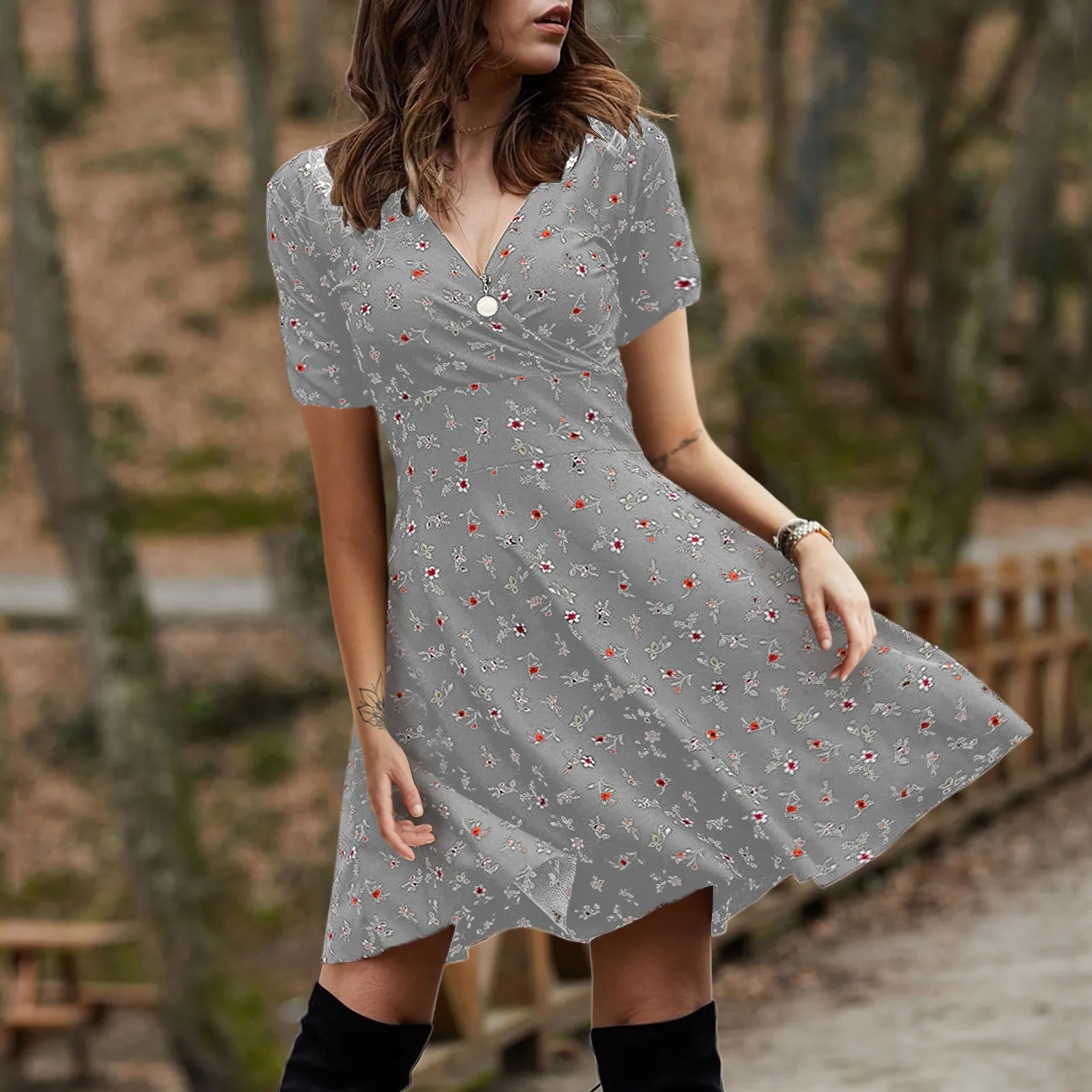 

Women Clothing Summer Sexy V Neck Wrap Dress Floral Print Slim Party Dress Vestdio Vintage Elegant Ladies Beach Boho Dress Robe