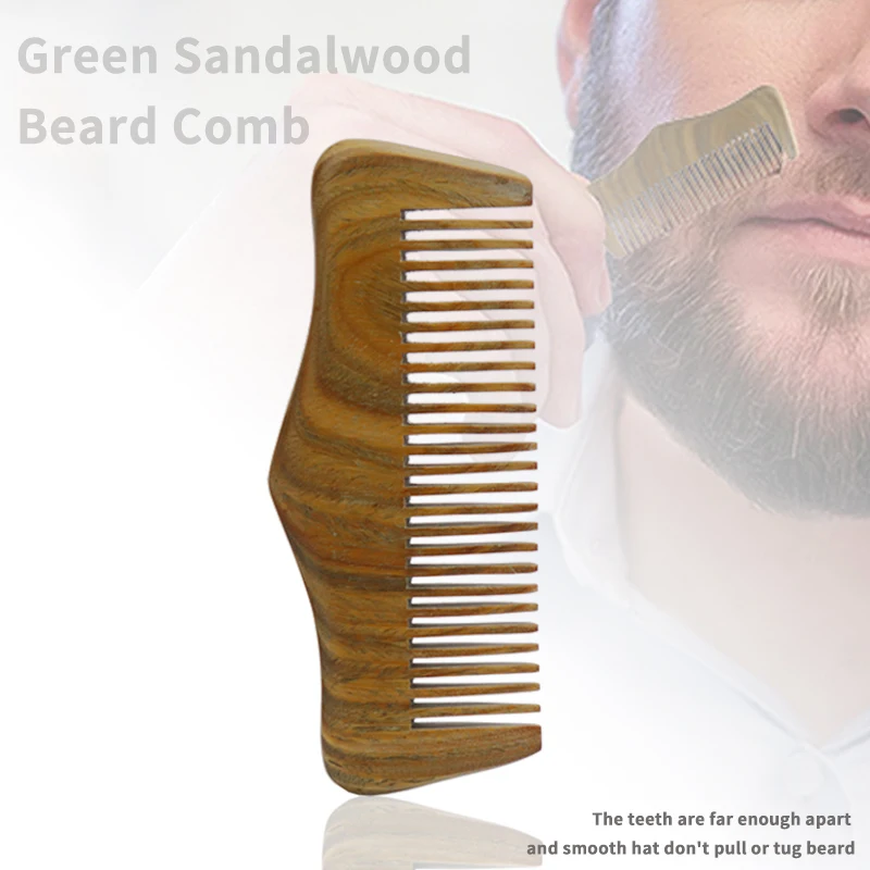 

Customizable Logo 100% Natural Green Sandalwood Hair Brush Hair Comb For Men Beard Care Mustache Comb