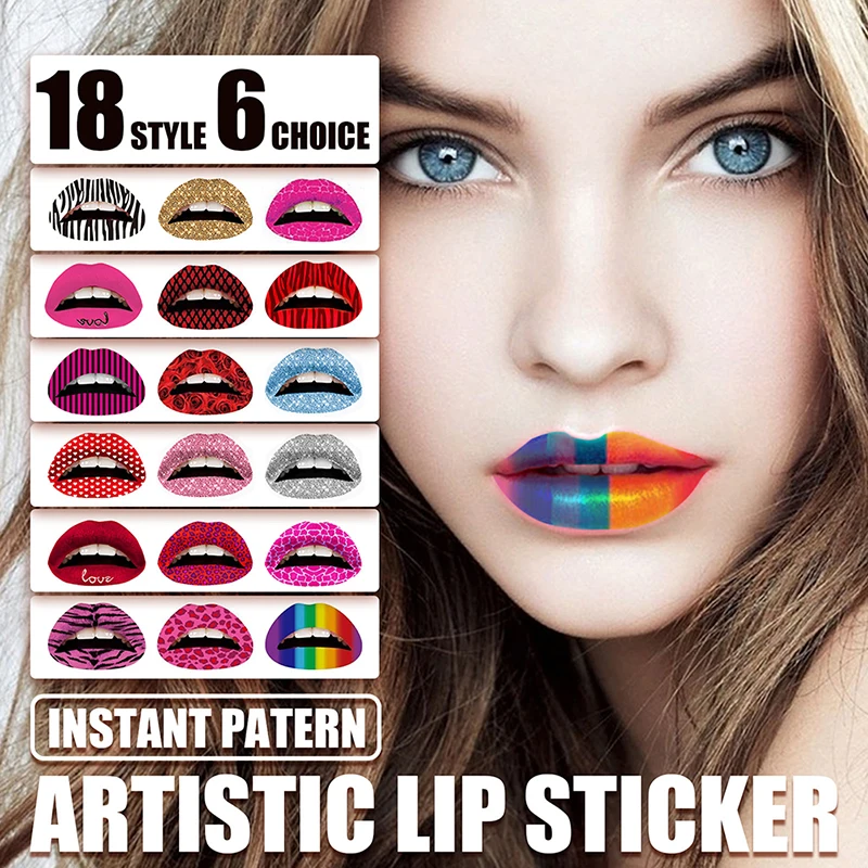 

3pc Instant Pattern Artistic Lip Sticker Fashion 3D Art Lips Sticker Self Adhesive Glittering DIY Makeup Lip Tattoo Lips Sticker