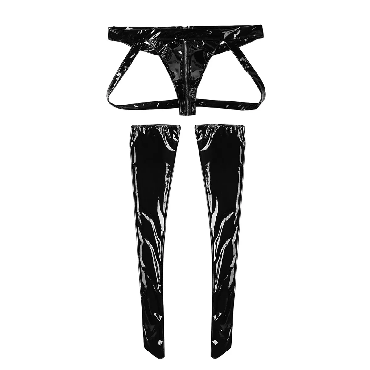 Сисси мужские с мокрым эффектом Лакированная кожа на молнии заниженным шаговым