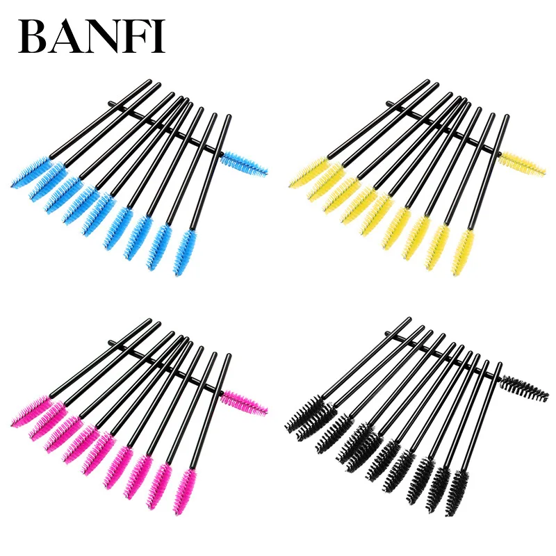 

BANFI 50pcs Disposable Eyelash Brushes Makeup Applicator Wands Curler Brush Mascara Eyebrow Spoolers Comb Wands Spoolies Brushes