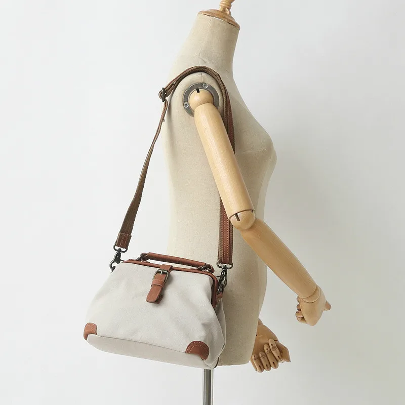 Оригинальная Женская Холщовая Сумка в стиле ретро с кожаным ковшом сумка через