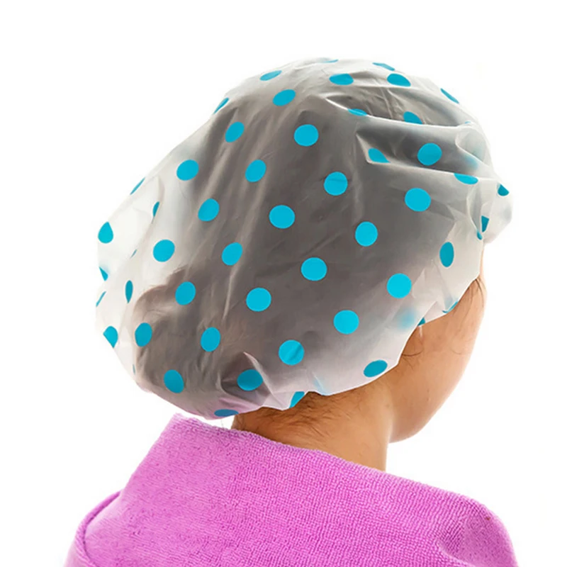 Waterproof Wave Point Bath Shower Cap Hat Elastic Reusable Head Hair Cover For Women Salon Bathroom Tool | Дом и сад