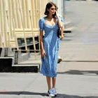 Платье-миди женское с цветочным принтом, квадратным вырезом и оборками