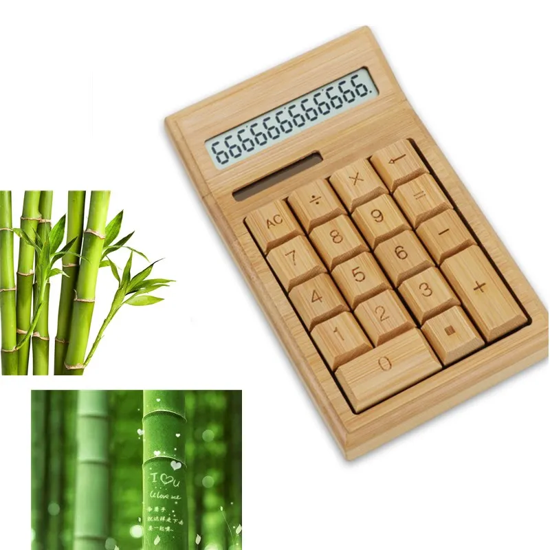 Бамбуковый офисный калькулятор 12 цифр ЖК дисплей Дисплей школьная специальный