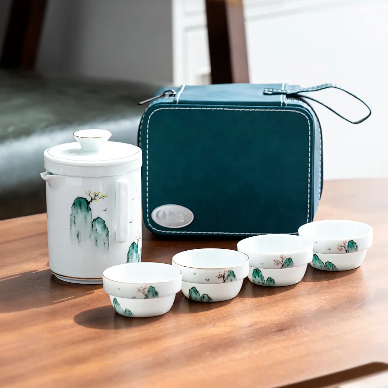 Juego De t&eacute; pintado De cer&aacute;mica china para viaje, tetera Vintage De porcelana para oficina, Jogo De Xicaras-0