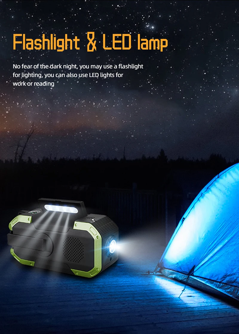Emergency Solar Hand Crank Weather Radio 5000mAh Power Bank Charger Flash Ligh Outdoor Emergency Bluetooth-compatible Speaker