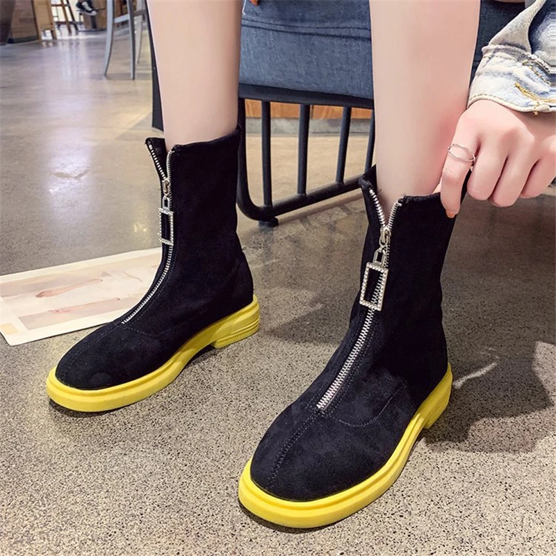 Женские ботильоны с высоким берцем ENPLEI повседневные кроссовки из нубука ботинки