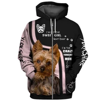 3d casual hoodie crazy dog mom animal yorkshire terrier unisex springfall harajuku for men zip hooded pullover funny sweatshirt