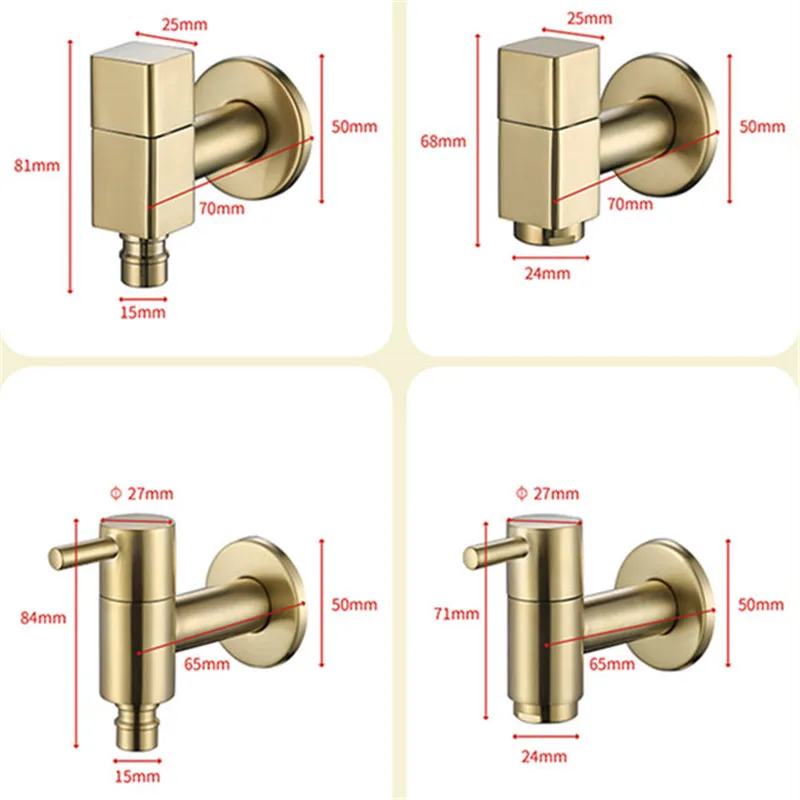 

Washing Machine Faucet Single Cold Wall Mounted Bibcock Brass Outdoor Garden Faucet Washing Machine Tap Small Tap Brushed Gold