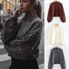 Женский Повседневный пуловер, толстый свитер с длинным рукавом и круглым вырезом, осенне-зимние повседневные свободные свитера с жемчугом, женская одежда