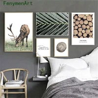 nordic annual ring elk canvas painting green forest plant animal poster print modern minimalist wall art picture room home decor