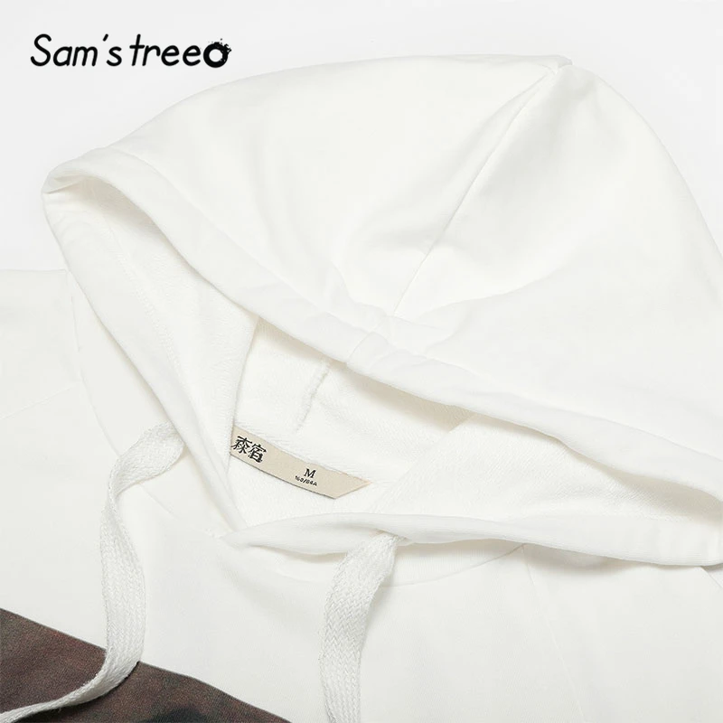 Samstree/черные толстовки на шнурке с принтом из мультфильма; Женская толстовка для отдыха в стиле ретро; коллекция года; сезон осень; Белая Спортивная повседневная женская уличная одежда