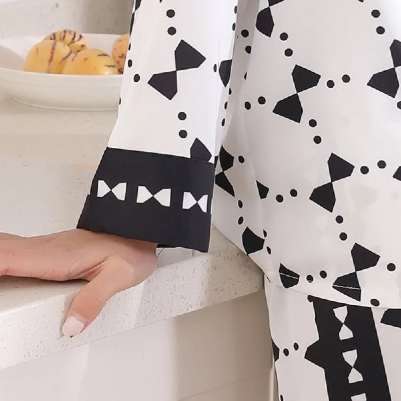 

Pizama Damska Komplet New Black White Plaid Nuisette Femme Long-sleeved Homewear Two Piece Set Women Pajamas Brief Sets