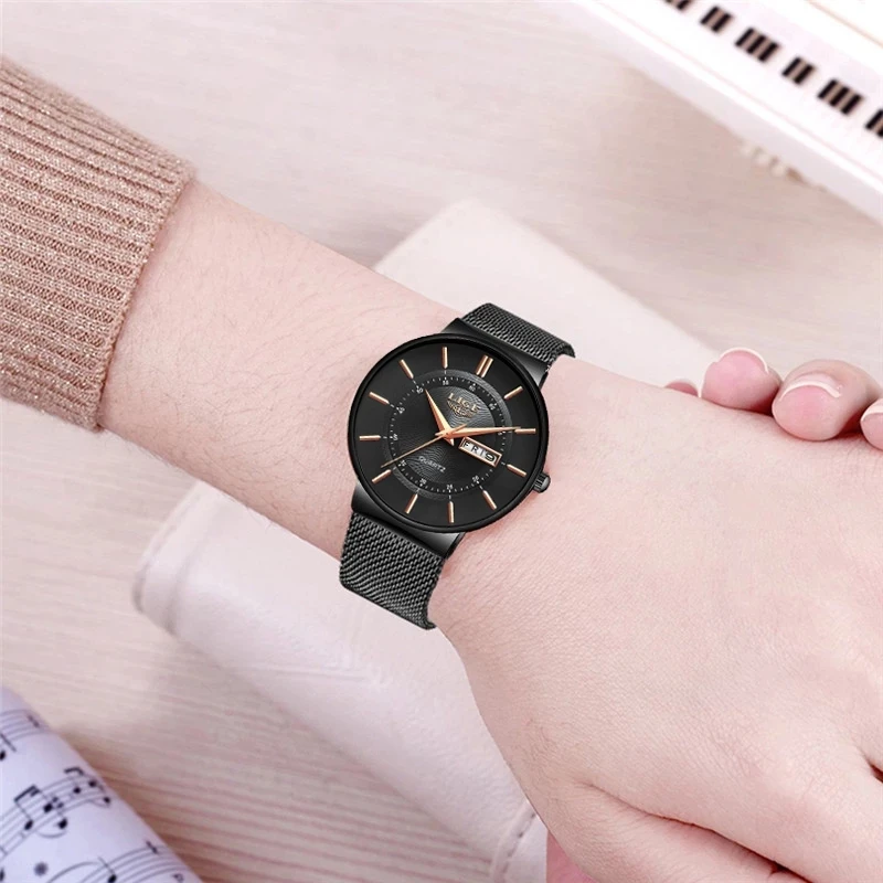 Женские часы LIGE лучший бренд класса люкс Ультратонкий браслет наручные женские