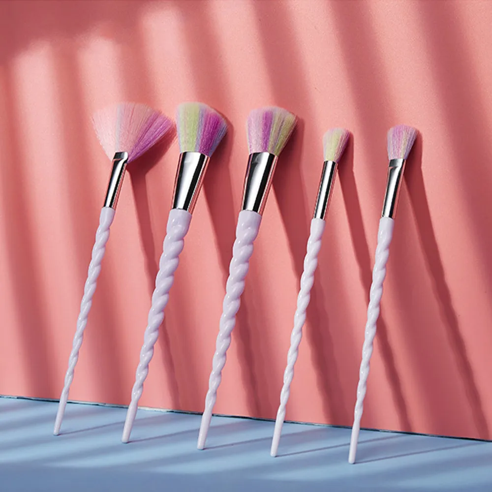 

5Pcs Multifunction Unicorn Makeup Brush White Spiral Pattern Horn-shaped Makeup Brushes Brow Brush Eyeshadow Brush